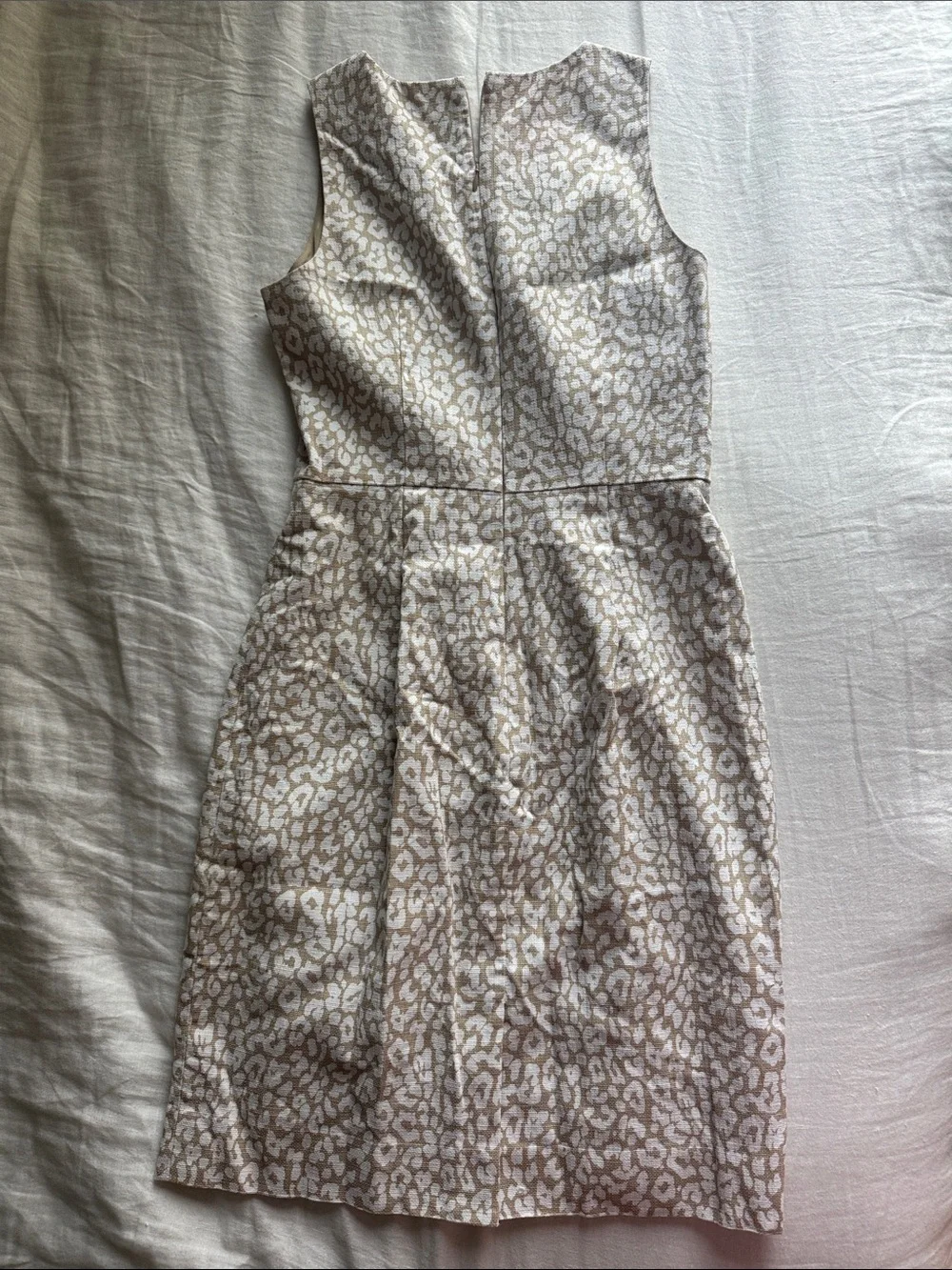 J. Crew Beige and White Sleeveless Jacquard Midi Sheath Dress